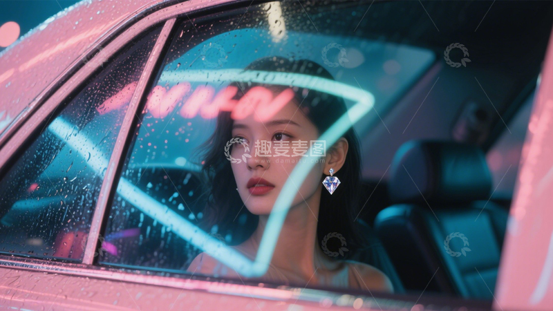 高清大图下载【趣麦麦图】雨夜出租车都市氛围