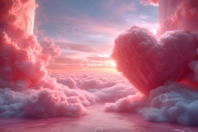 高清大图下载【趣麦麦图】粉红云端心形产品展台背景2