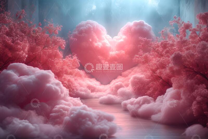 高清大图下载【趣麦麦图】粉红云端心形产品展台背景