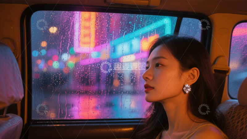 高清大图下载【趣麦麦图】雨夜出租车都市氛围2