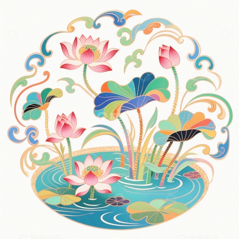 高清大图下载【趣麦麦图】国潮插画荷花6