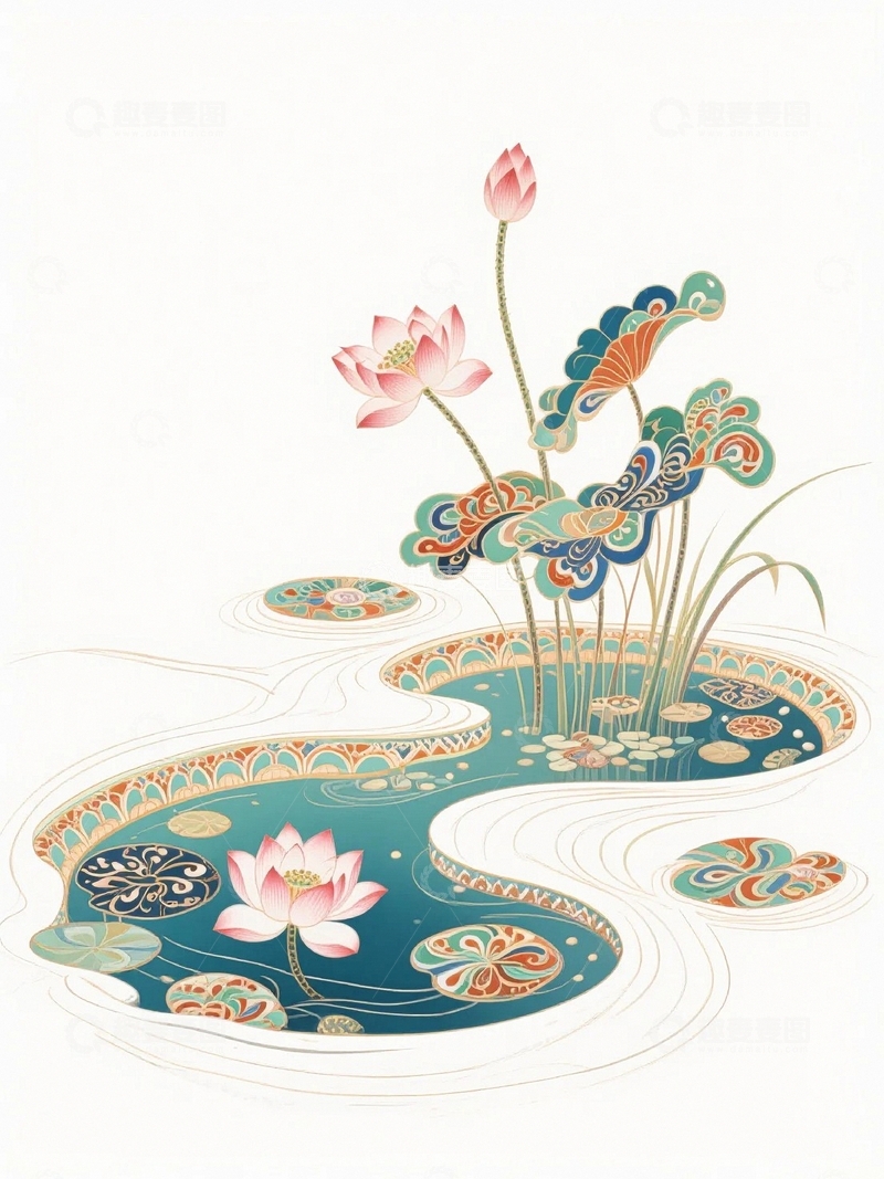 高清大图下载【趣麦麦图】国潮插画荷花8