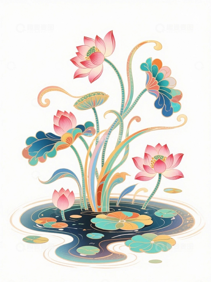 高清大图下载【趣麦麦图】国潮插画荷花7