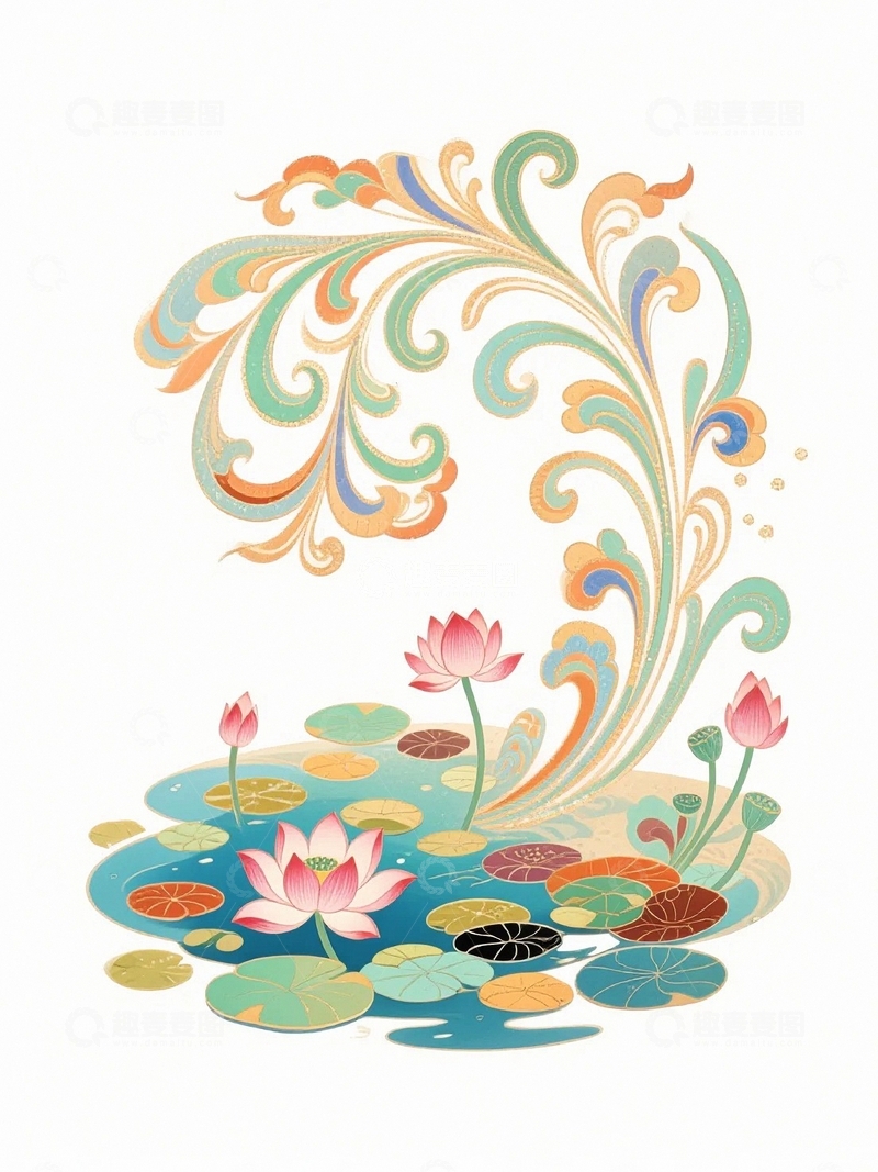 高清大图下载【趣麦麦图】国潮插画荷花10