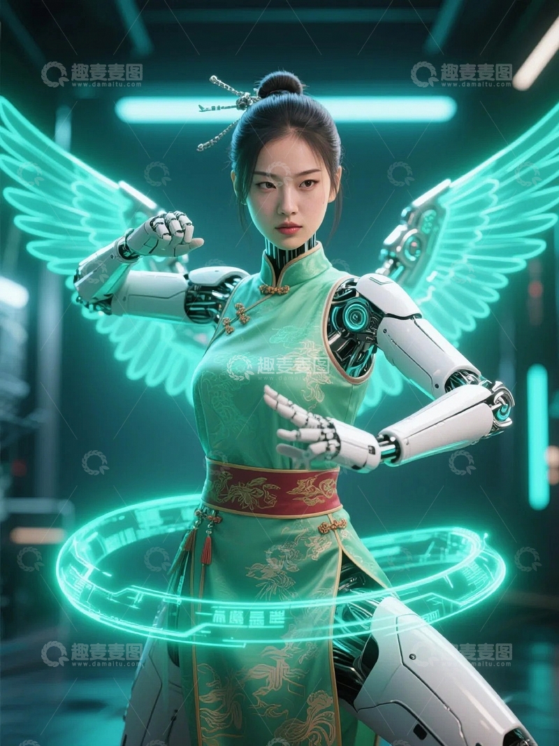 高清大图下载【趣麦麦图】赛博朋克机器人女孩1