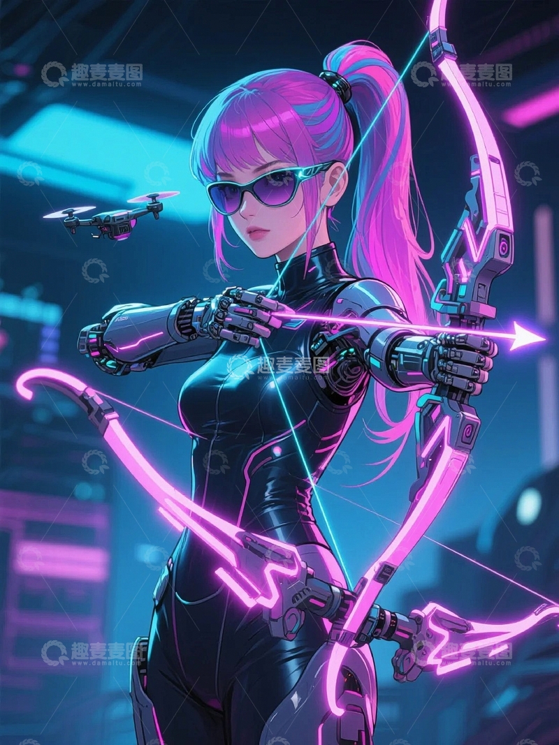 高清大图下载【趣麦麦图】赛博朋克女孩2