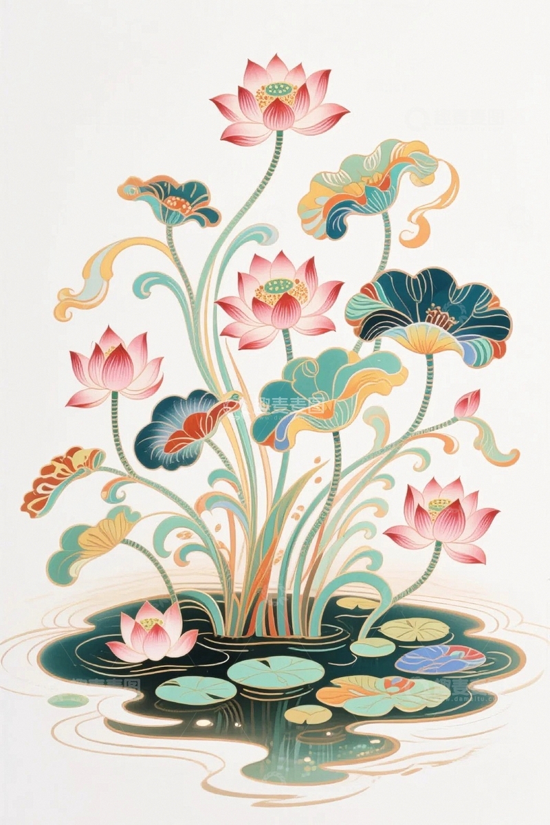 高清大图下载【趣麦麦图】国潮插画荷花9
