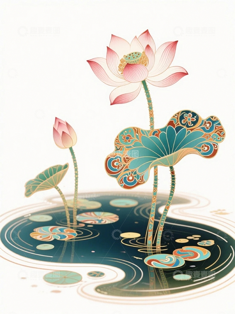 高清大图下载【趣麦麦图】国潮插画荷花5
