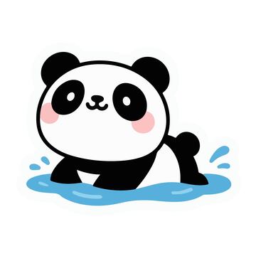 熊猫游泳可爱卡通插画手绘