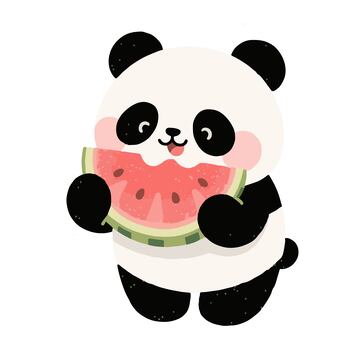 手绘可爱大熊猫吃西瓜