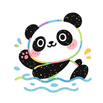 可爱熊猫游泳插画卡通