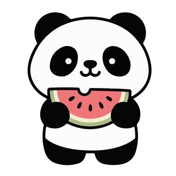 可爱卡通熊猫吃西瓜插画