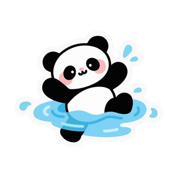 熊猫游泳手绘插画