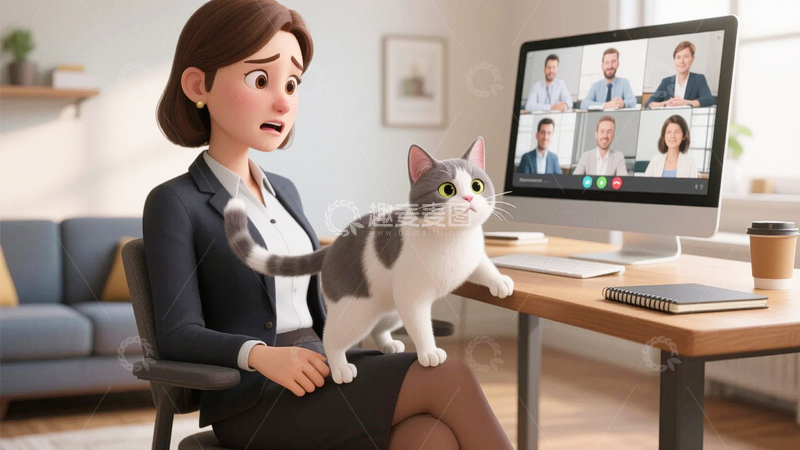 高清大图下载【趣麦麦图】职场女性在线会议