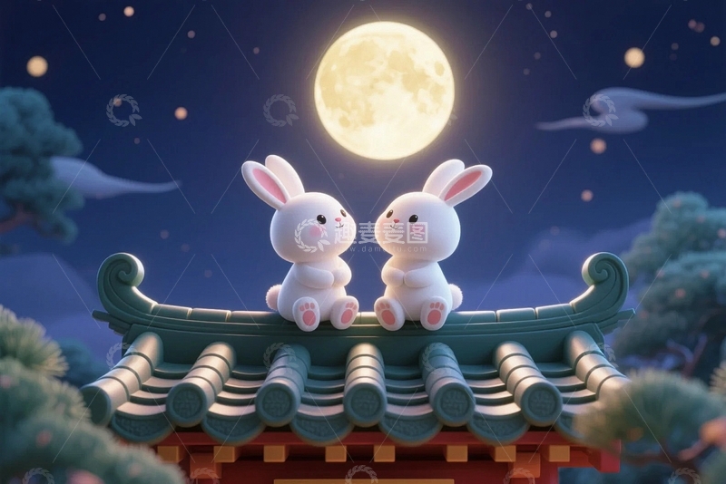 高清大图下载【趣麦麦图】中秋节玉兔背景16