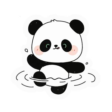 可爱熊猫戏水卡通插画