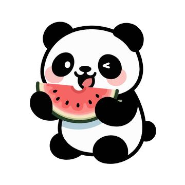可爱熊猫坐着吃西瓜手绘插画