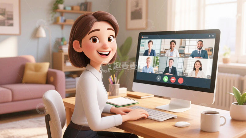 高清大图下载【趣麦麦图】职场女性在线会议2