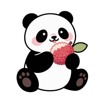 熊猫吃荔枝可爱插画手绘