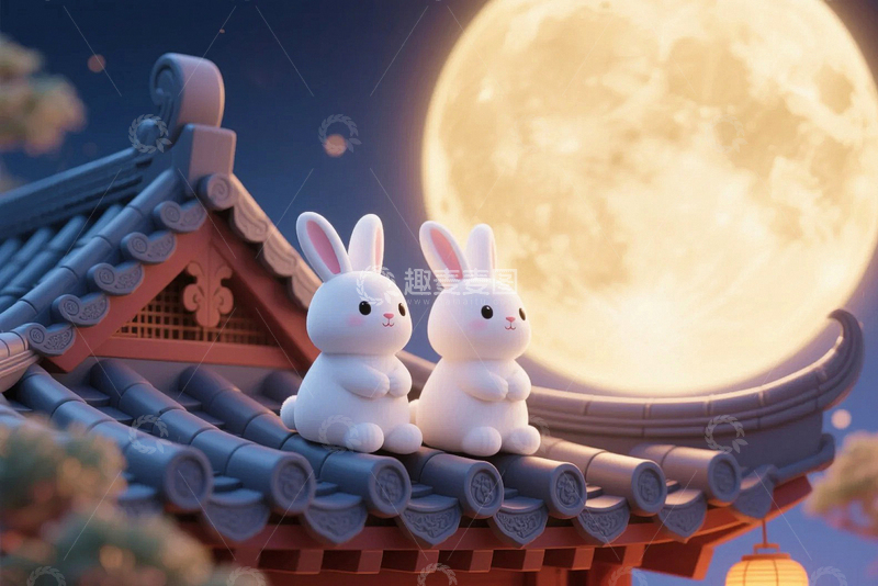 高清大图下载【趣麦麦图】中秋节玉兔背景19