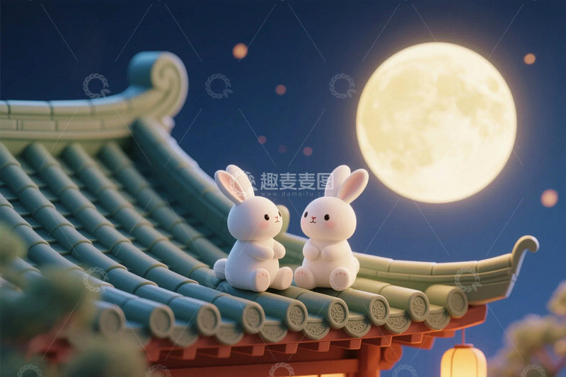 高清大图下载【趣麦麦图】中秋节玉兔背景25