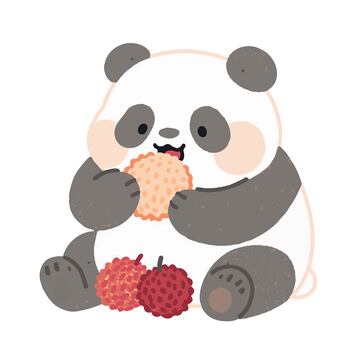 熊猫吃荔枝可爱手绘
