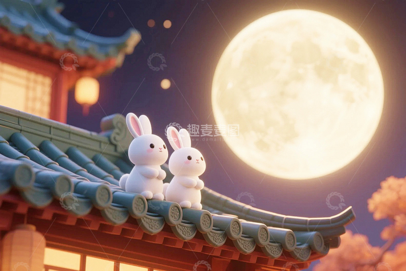 高清大图下载【趣麦麦图】中秋节玉兔背景18