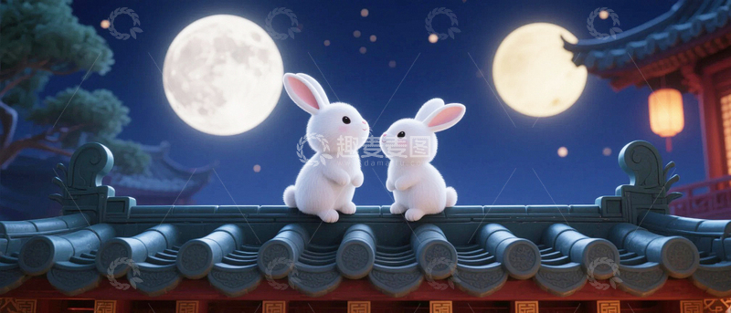 高清大图下载【趣麦麦图】中秋节玉兔背景23