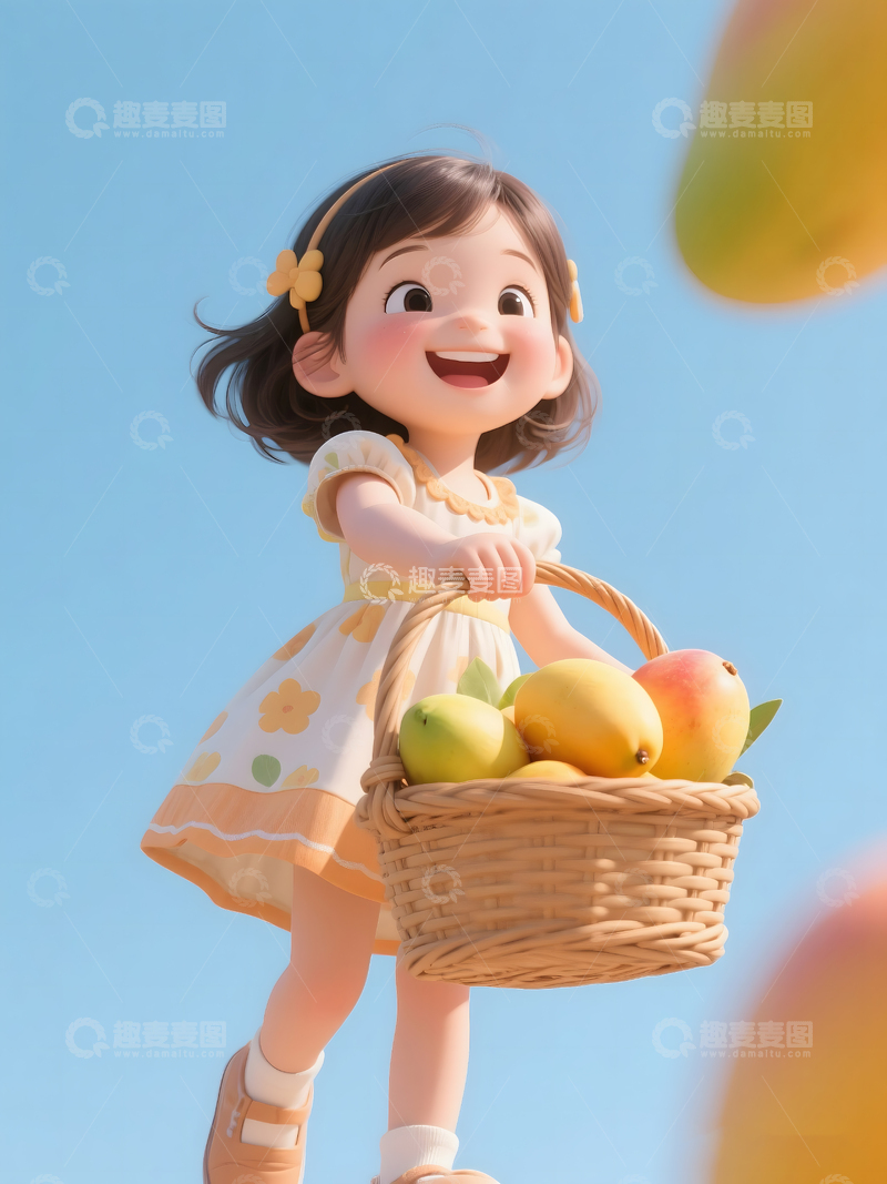高清大图下载【趣麦麦图】摘芒果的小女孩10