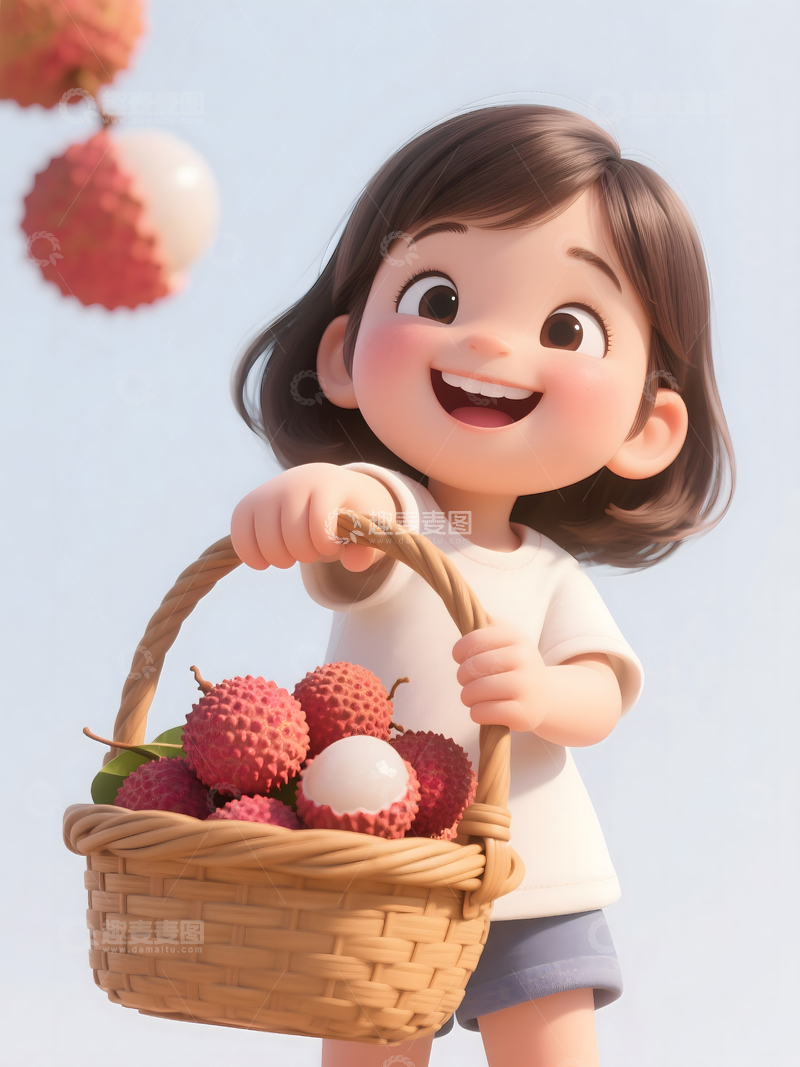 高清大图下载【趣麦麦图】摘荔枝的小女孩3