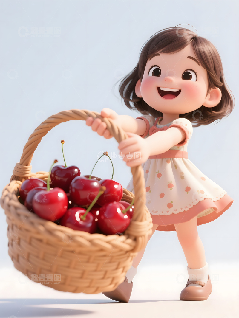 高清大图下载【趣麦麦图】摘樱桃的小女孩12