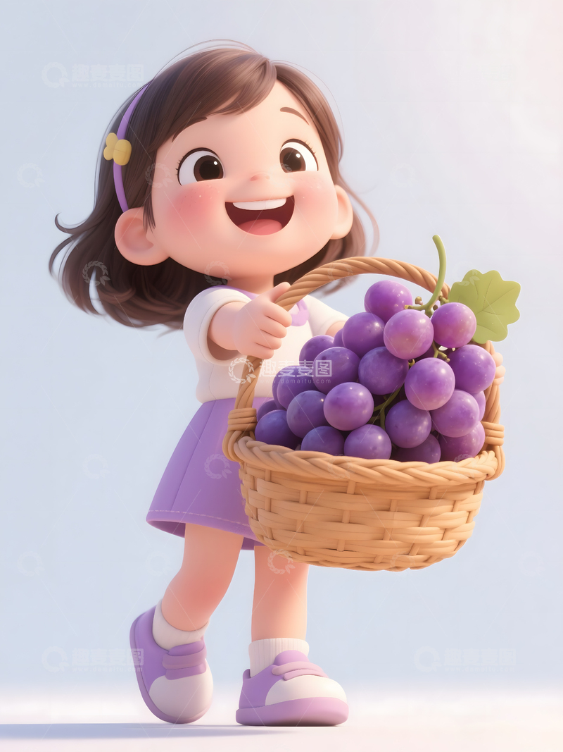 高清大图下载【趣麦麦图】摘葡萄的小女孩8