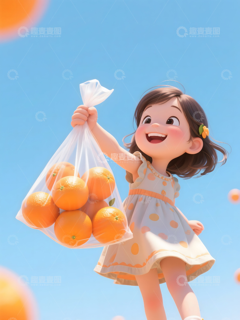 高清大图下载【趣麦麦图】摘橘子的小女孩6