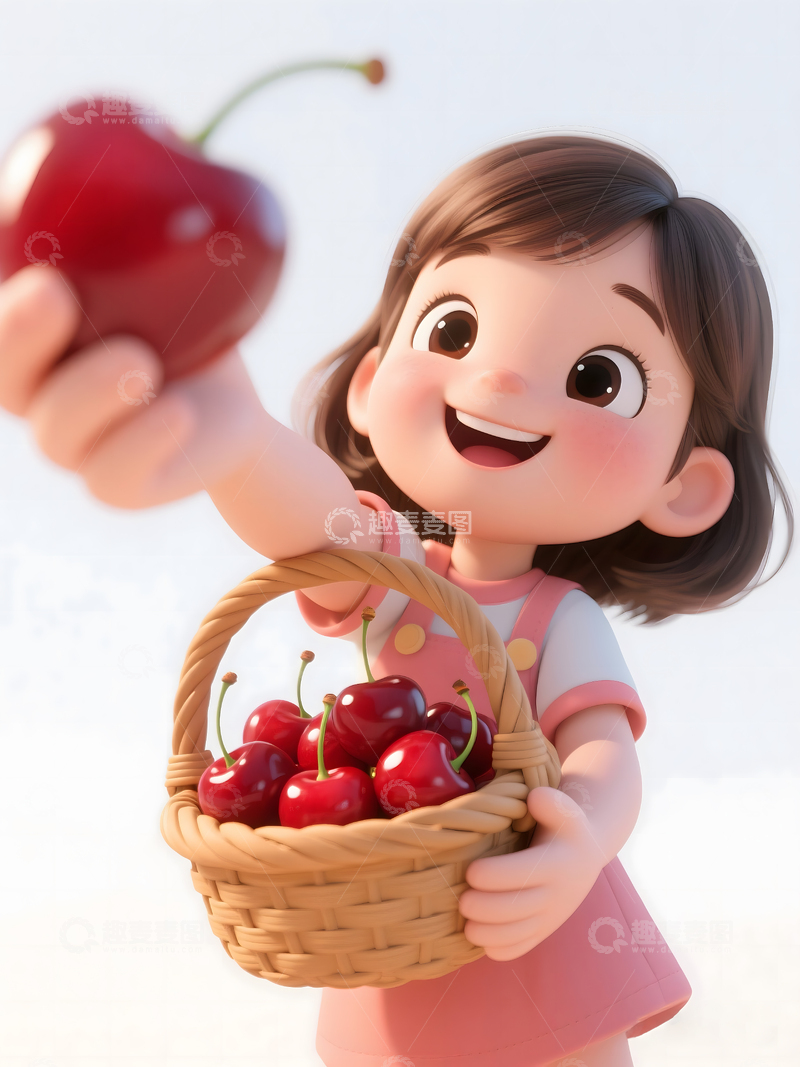高清大图下载【趣麦麦图】摘樱桃的小女孩14