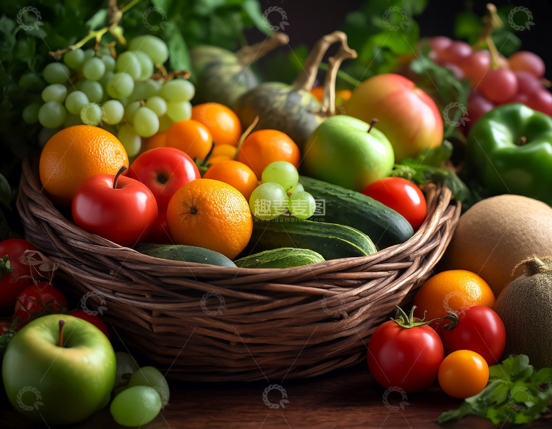 高清大图下载【趣麦麦图】篮子里的蔬菜水果