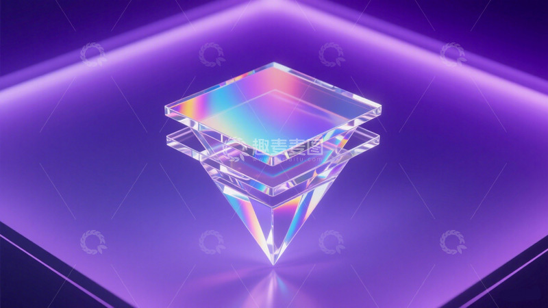 高清大图下载【趣麦麦图】紫色透明亚克力几何彩虹光谱钻石未来科技1