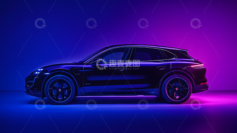 高清大图下载【趣麦麦图】电光紫色小汽车广告棚内摄影