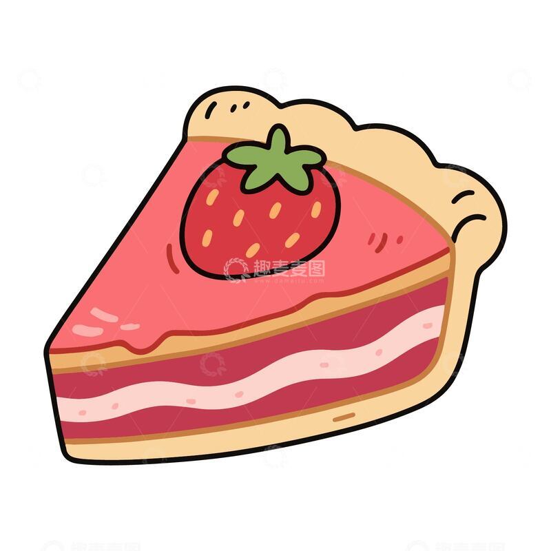 一块草莓蛋糕手绘插画