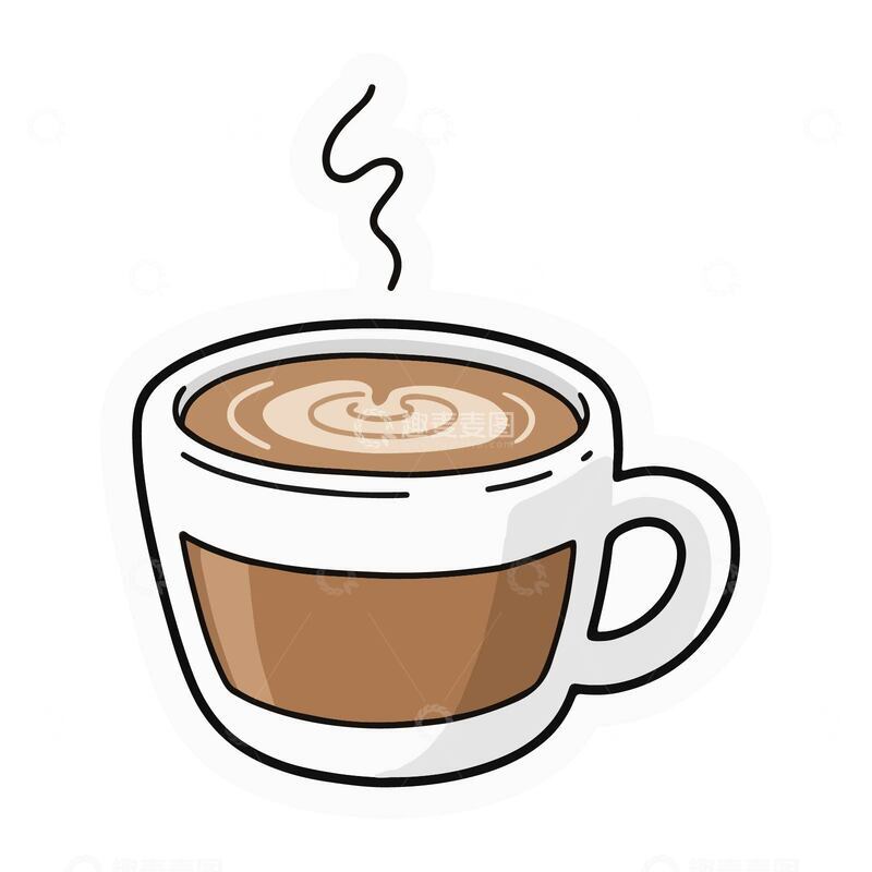 源文件下载【趣麦麦图】一杯拿铁手绘插画