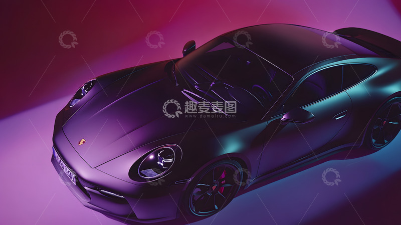 高清大图下载【趣麦麦图】电光紫色小汽车广告棚内摄影1