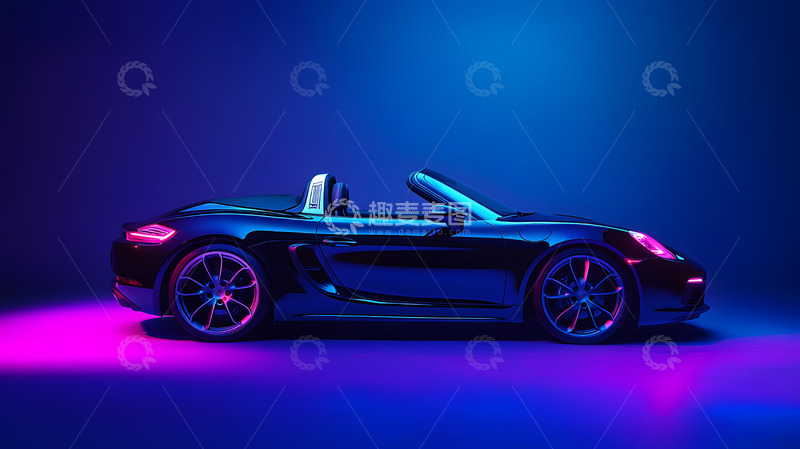 高清大图下载【趣麦麦图】电光紫色小汽车广告棚内摄影2
