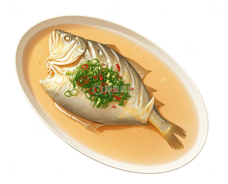 高清大图下载【趣麦麦图】清蒸黄鱼插画免扣素材