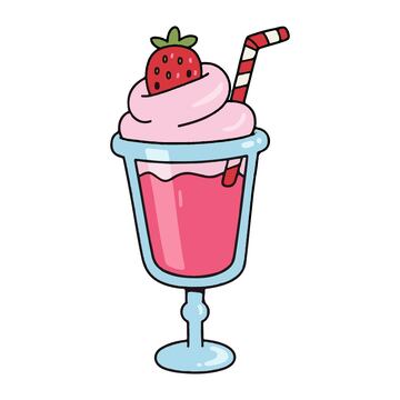 草莓雪糕卡通手绘插画