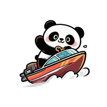 可爱熊猫开飞艇卡通手绘