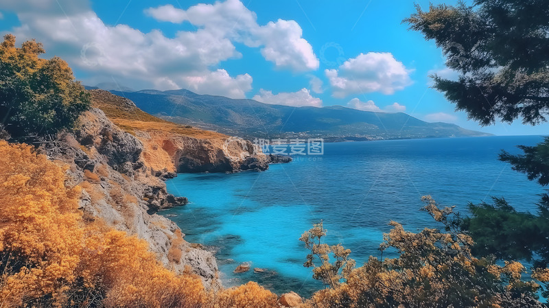 高清大图下载【趣麦麦图】山崖大海俯拍风景2