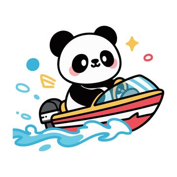 熊猫开飞艇手绘卡通