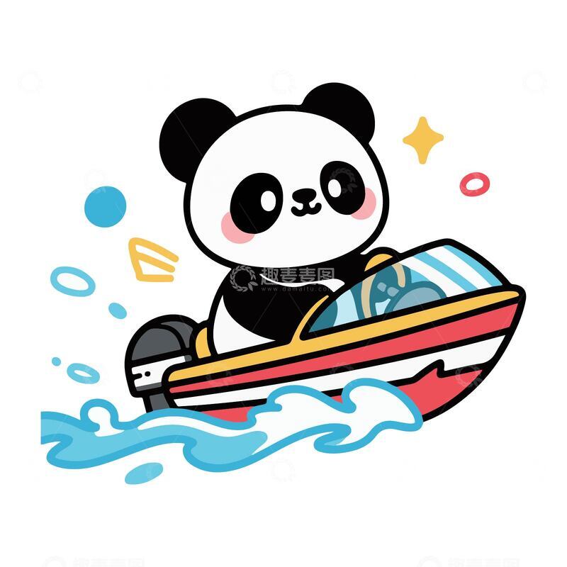 源文件下载【趣麦麦图】熊猫开飞艇手绘卡通