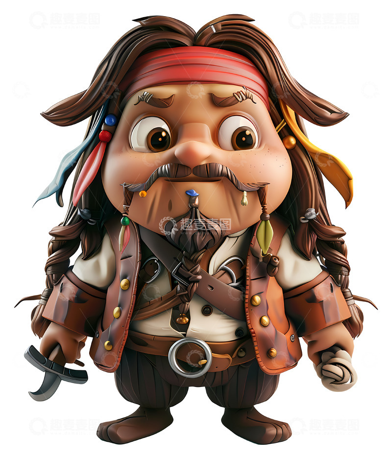 高清大图下载【趣麦麦图】卡通海盗人物3D卡通插画透明png素材2