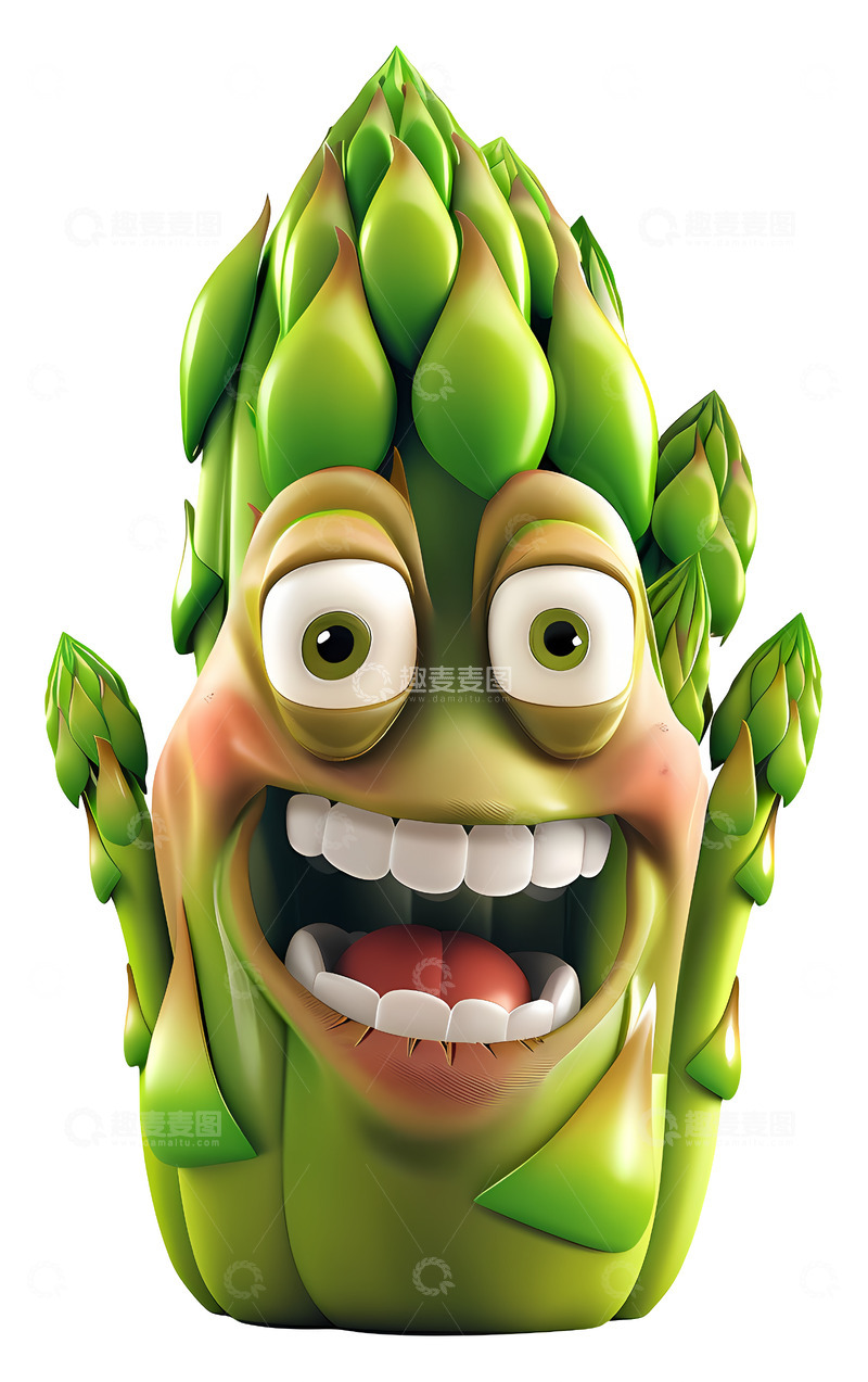 高清大图下载【趣麦麦图】有趣的芦笋卡通3D卡通插画透明png素材1