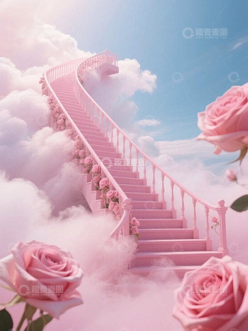 高清大图下载【趣麦麦图】粉色玫瑰花开的浪漫天梯2